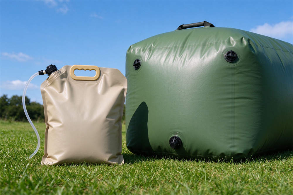Emergency water storage foldable bladders for disaster preparedness, 20L and 5000L sizes, bulk emergency supplies for relief projects